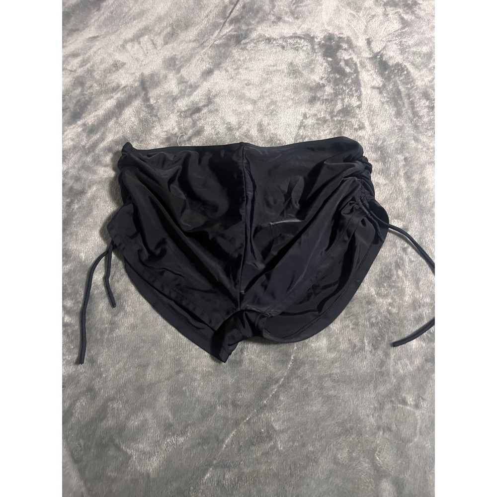 Black Ruched Swim Shorts Adjustable Cinch Side Drawstring Swimwear Bottoms Large